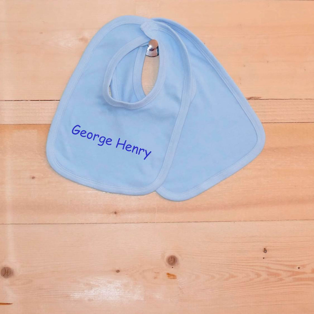 ....Pack of 2 Personalised Baby Bib Set - Blue..Set de 2 bavoirs à velcro personnalisés pour bébé - Bleu....