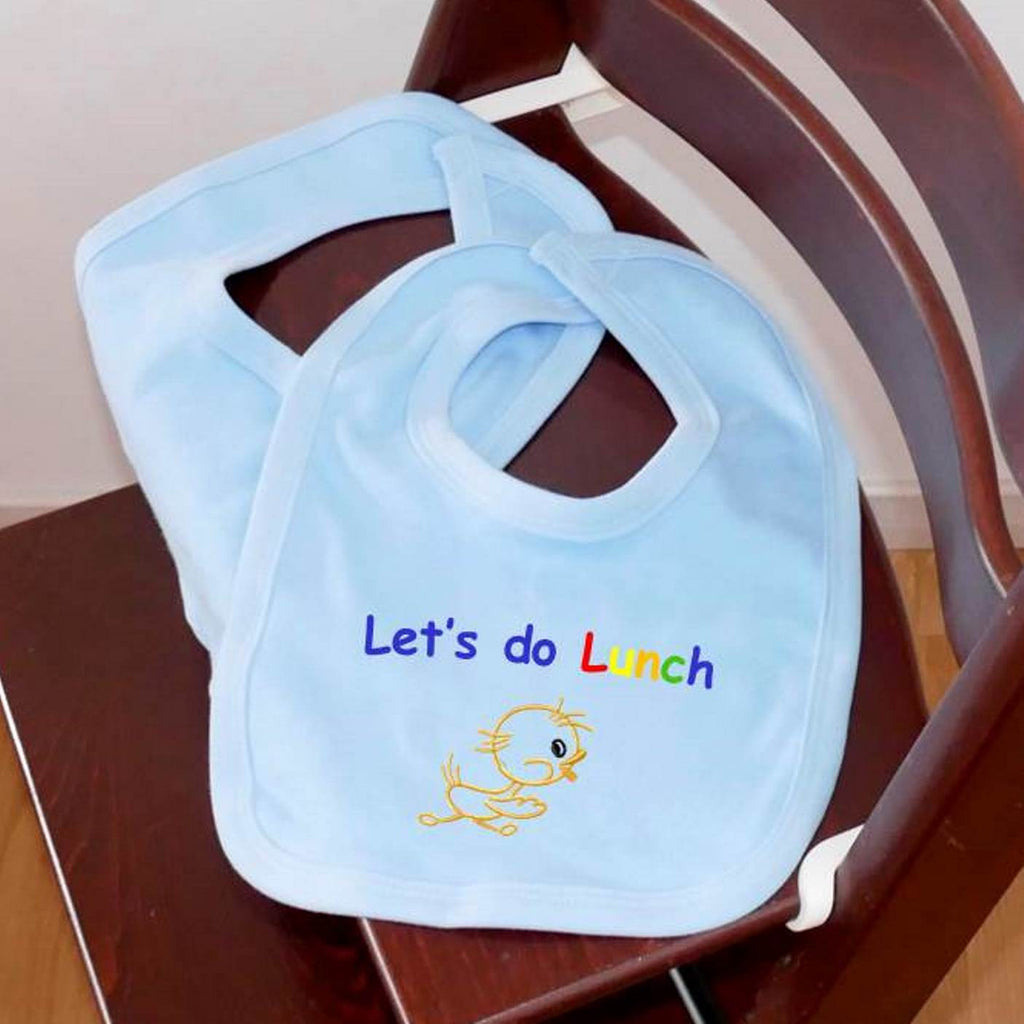 ....Pack of 2 Personalised Baby Bib Set - Blue..Set de 2 bavoirs à velcro personnalisés pour bébé - Bleu....