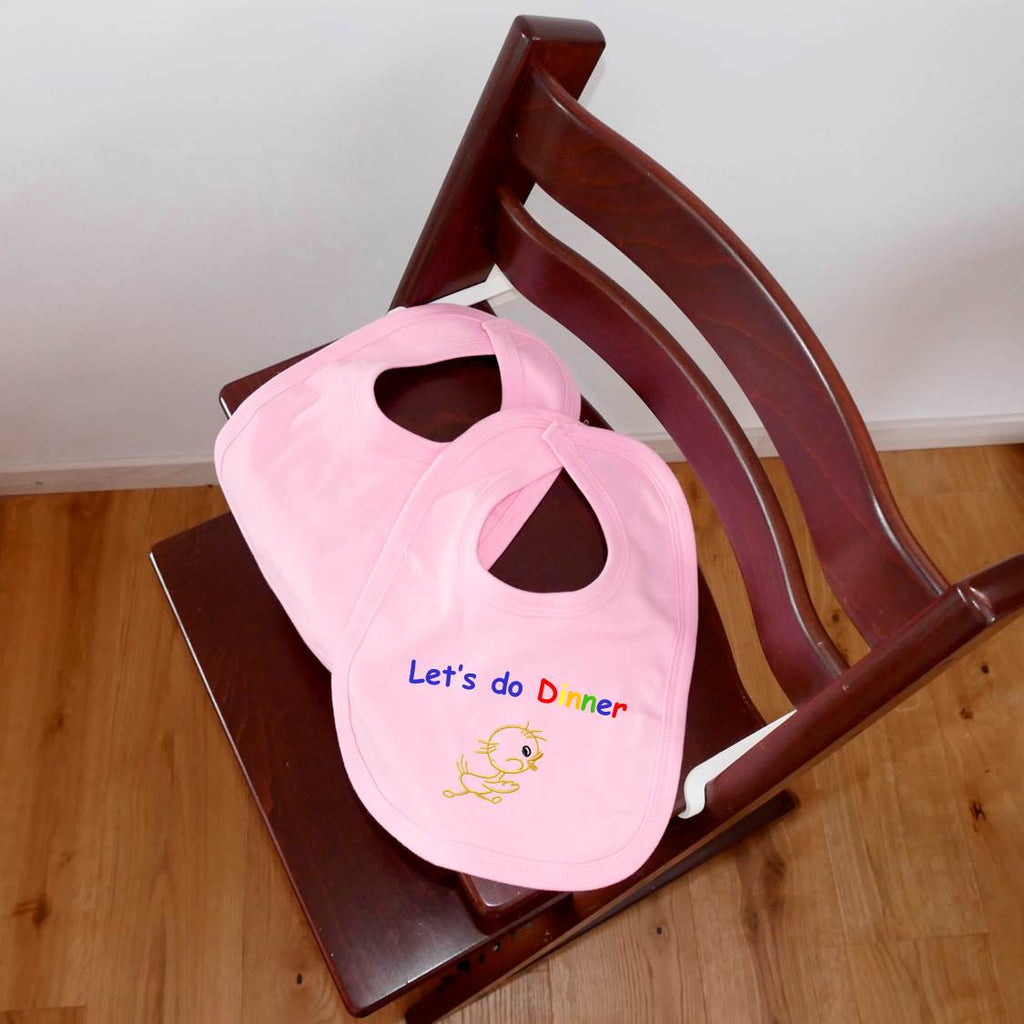 ....Pack of 2 Personalised Baby Bib Set | Pink..Set de 2 bavoirs à velcro personnalisés pour bébé....