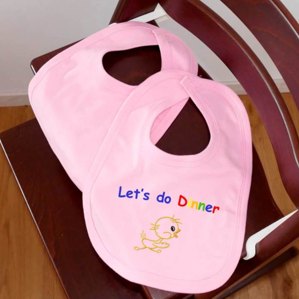 ....Pack of 2 Personalised Baby Bib Set | Pink..Set de 2 bavoirs à velcro personnalisés pour bébé....