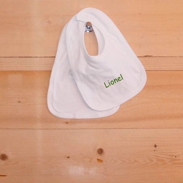 ....Pack of 2 Personalised Baby Bib Set - White..Set de 2 bavoirs à velcro personnalisés pour bébé - Blancs....