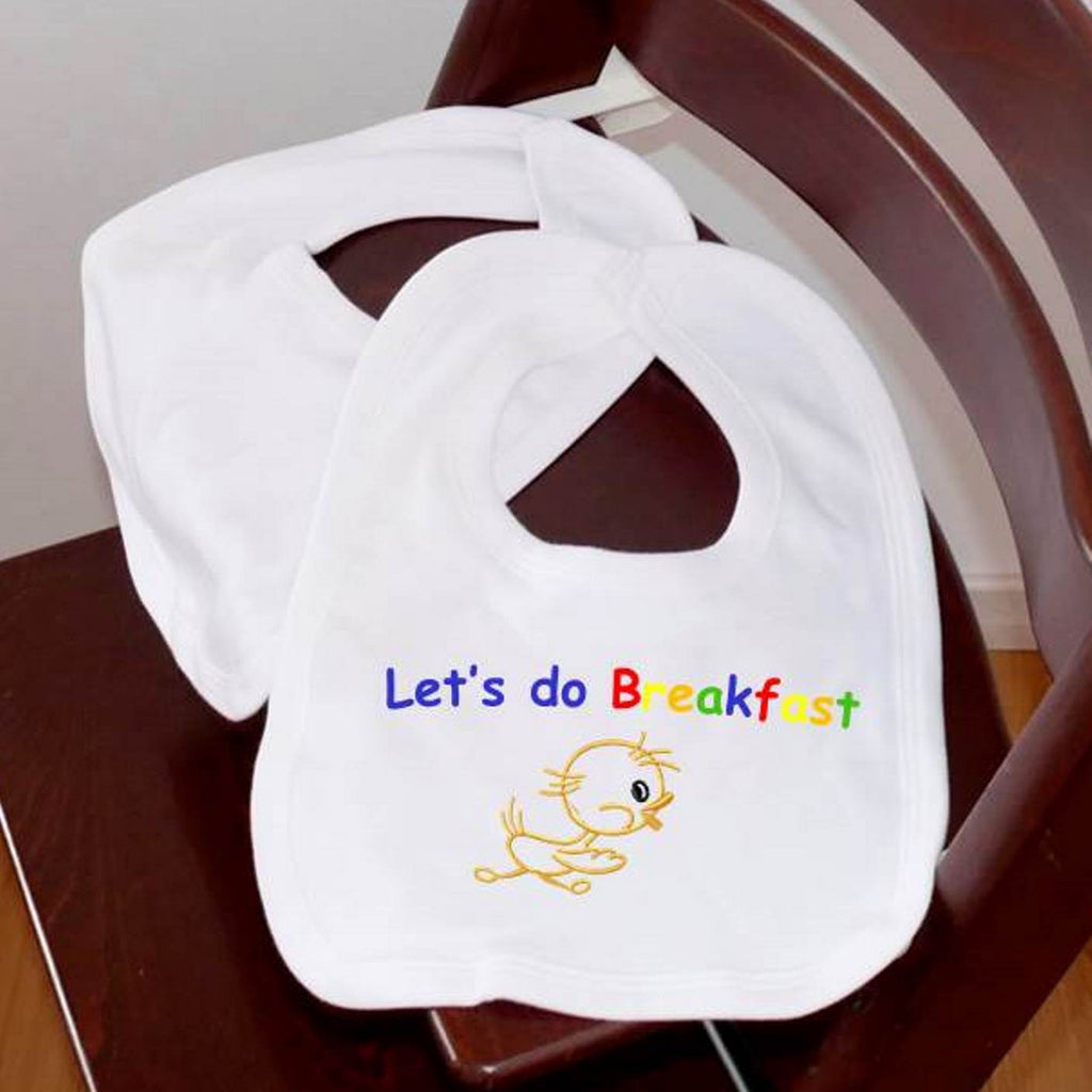 ....Pack of 2 Personalised Baby Bib Set - White..Set de 2 bavoirs à velcro personnalisés pour bébé - Blancs....