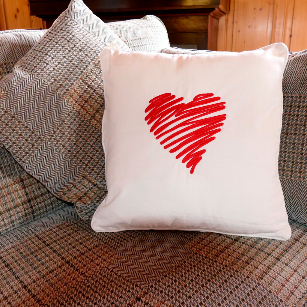 Embroidered Heart Cushion Cover