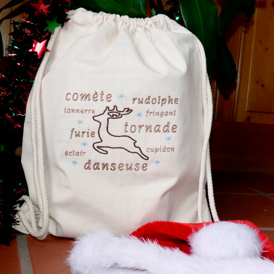 Sac de cadeaux Canvas Bag with all 9 reindeer names