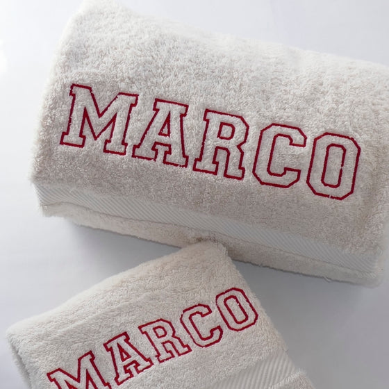 ....Shower and Hand Towel Set | Organic Terry Cotton..Serviette de douche et toilette éponge personnalisés....